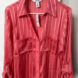 White House Black Market Coral Striped Shirt